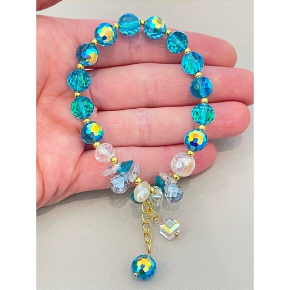 Blue Swarovski Beaded Bracelet With Charms - Picture 5 of 7